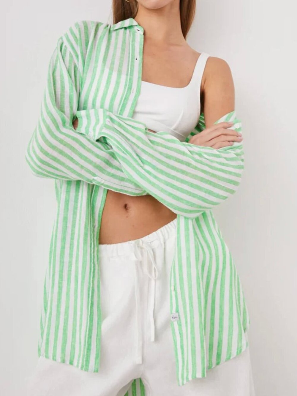 Rails Jaylin Cayman Green Stripe Linen Button Down Shirt S